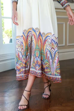 Belted Paisley Print Midi Dress