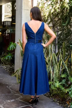 Denim Fit And Flare Midi Dress