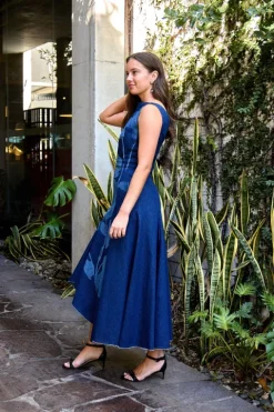 Denim Fit And Flare Midi Dress