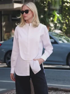Eco Poplin Tuxedo Shirt With Bib Flap