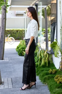 Slim Palazzo Crop Leather Trouser